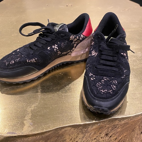 VALENTINO Multicolor Suede Leather & Macramé Lace Rockrunner Sneakers Size 37.5 - Picture 13 of 14